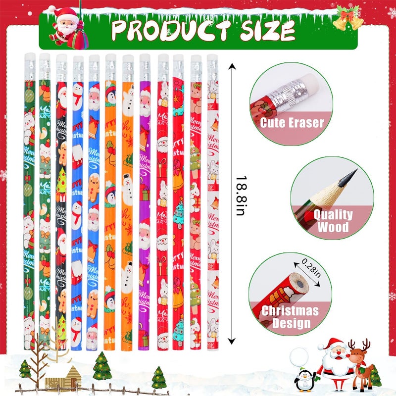 SETRUE 48 Pcs Christmas Pencils with Eraser, Xmas Wood Pencils Bulk for Christmas Party Favors School Classroom Supplies(12 Styles) - Image 4